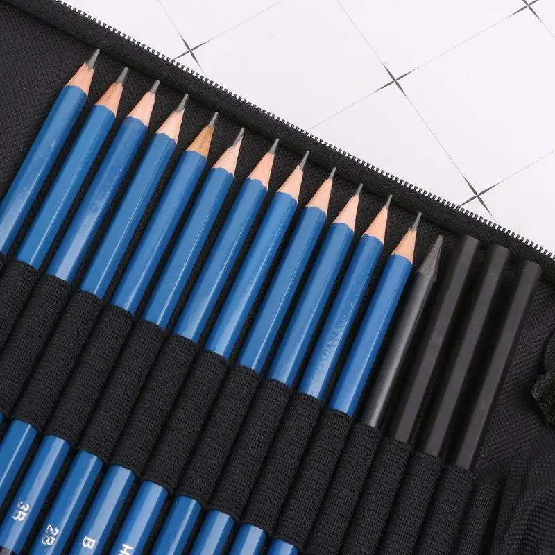 12PB 32Pcs Professional Drawing Artist Pencils Sketch Charcoal Art Craft With Car
