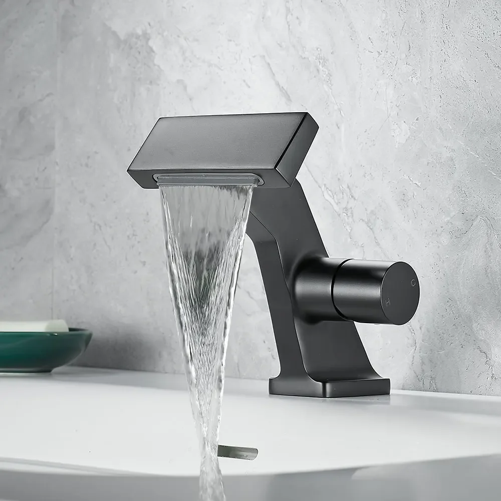 Modern Luxury Basin Faucet Bathroom Washbasin Golden Faucet Copper Waterfall Bathroom Faucets Hot and Cold Mixer Sink Tap Crane