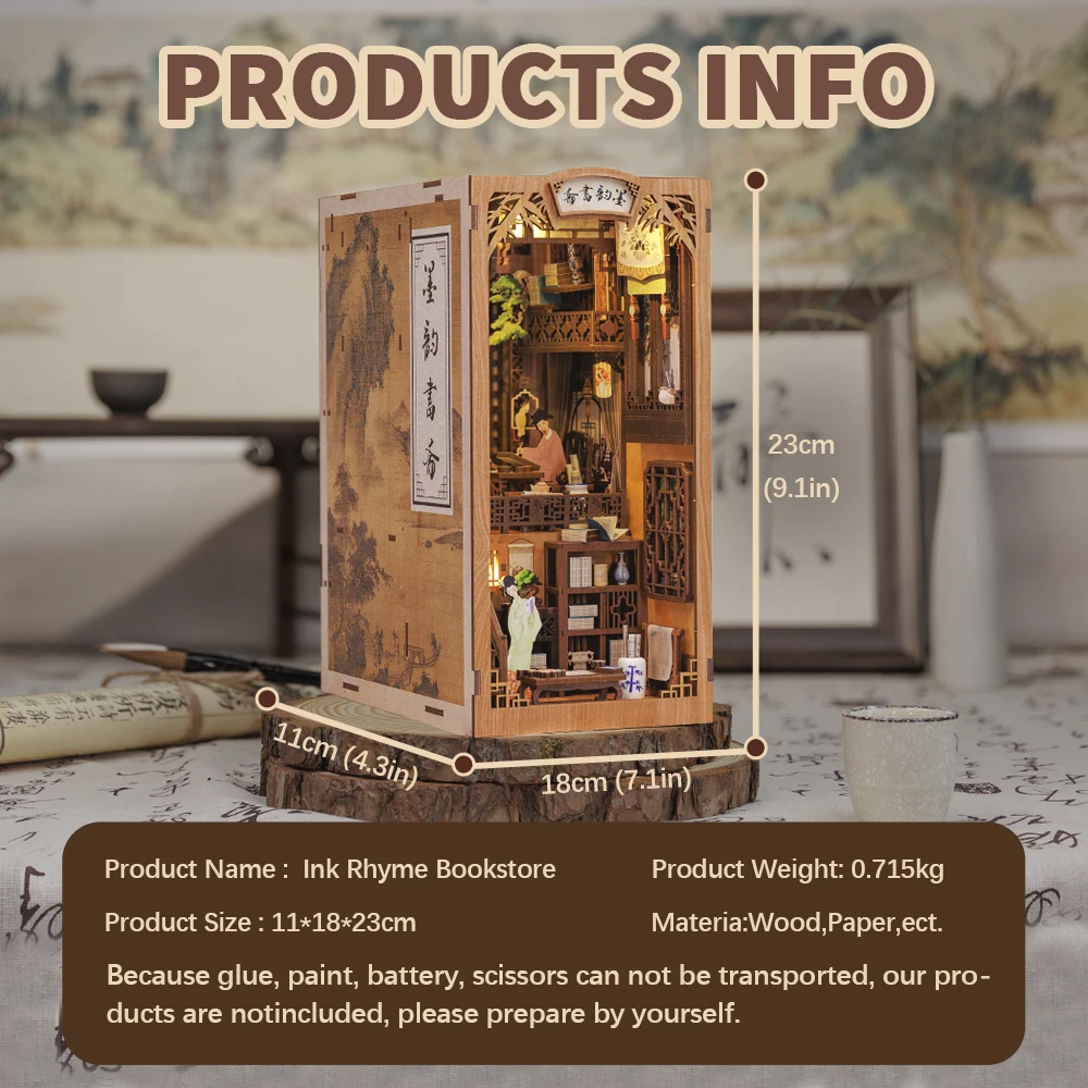 Cutebee Book Nook DIY 3D Wooden Puzzle Kit Bookshelf Miniature Anime Building Dollhouse Alley Bookend Toys Gifts Home Decoration 6