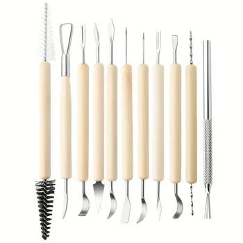 11PCS Double-Sided Clay Tools - Wooden Handle Sculpting Set for Pottery & Polymer Clay 1