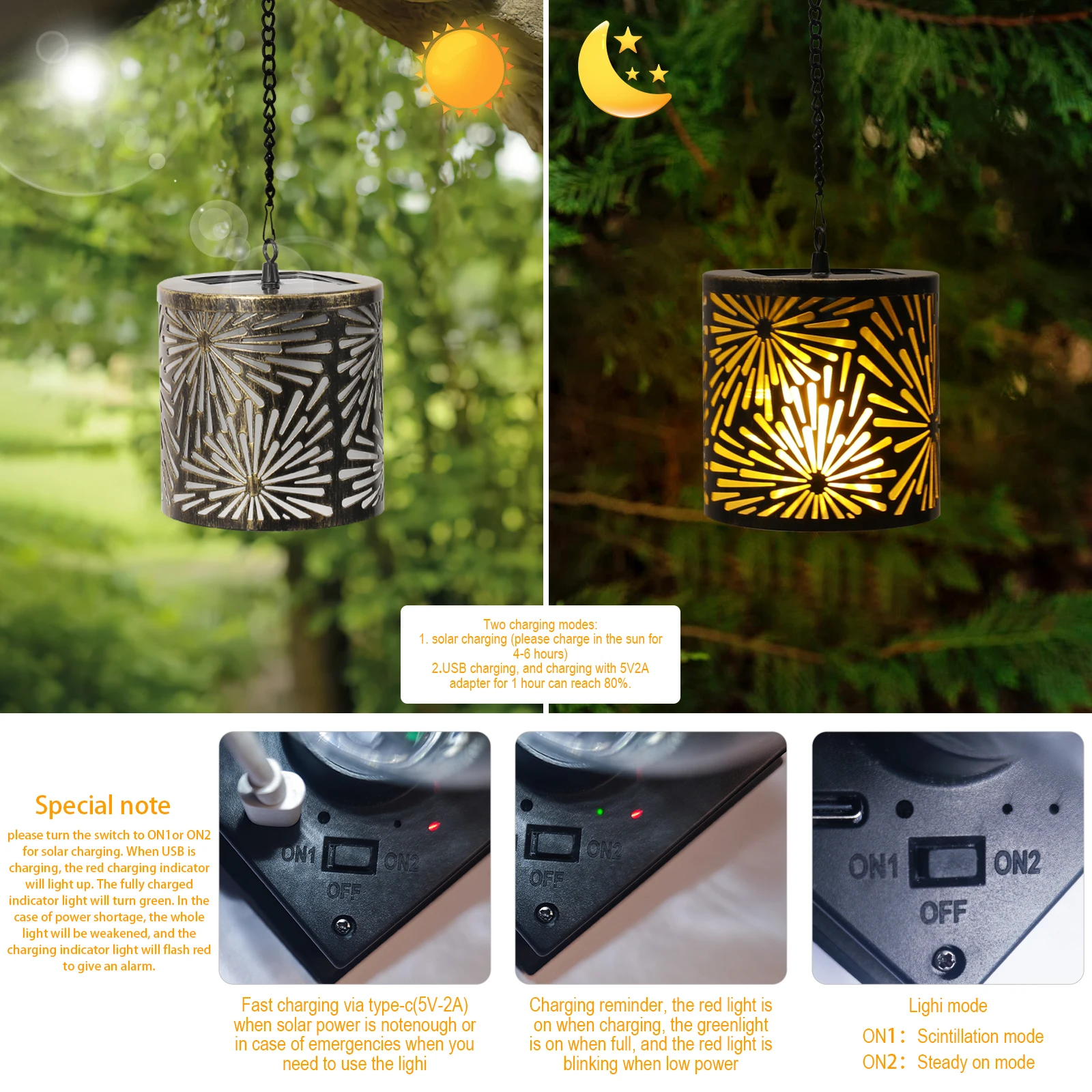 Led Solar Light Garden Hanging Lantern Retro Solar Iron Art Lantern Decorative Vintage Pathway Lamp Outdoor Metal Hollow Light