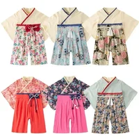Retro Kimono Summer Baby Girl Clothing Romper Jumpsuit Short-sleeved Bathrobe Newborn Baby Kimono Unisex Playwear Custume