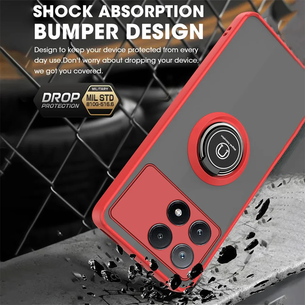 Shockproof Armor Matte Phone Case with Magnetic Ring Holder