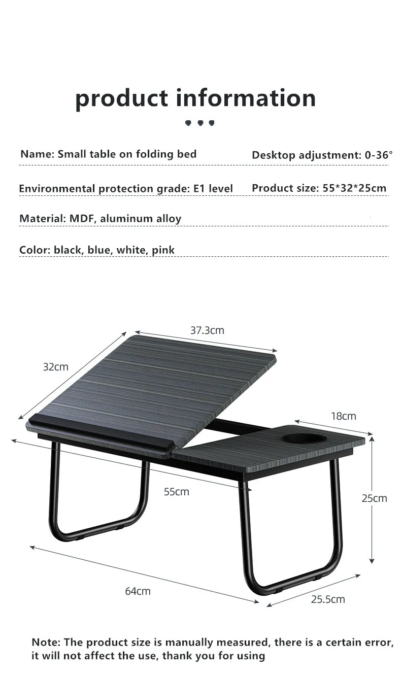 Description Picture 2 of itemFolding Laptop Desk for Bed Portable Computer Tray for Sofa Table for Writing 4 Angles Adjustable Laptop Table with Cup Holder
