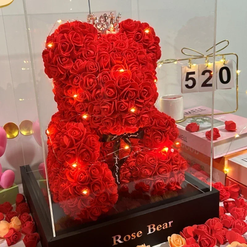 Artificial Flower Eternal Rose Teddy Bear Gifts Decorations for Mom Mother's Day Birthday Valentine's Day Anniversary