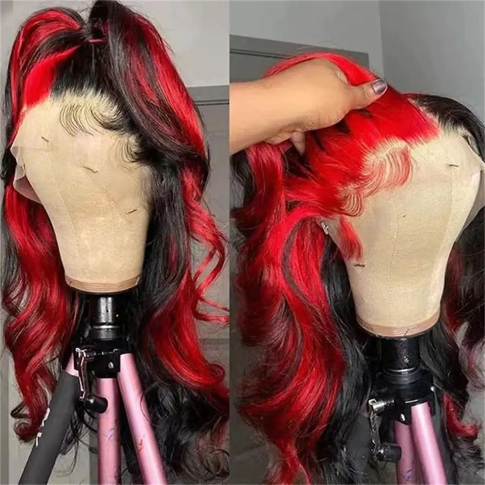 Ombre Highlights Red Colored Wigs Hd Transparent Lace Frontal Wig Body Wave Human Hair Pre Plucked 13x4 Lace Front HighlightWigs