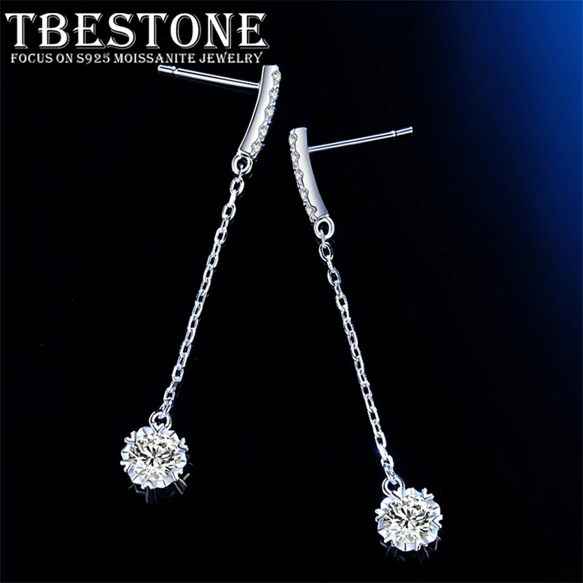 

Tbestone Snowflake 0.5ct Moissanite Diamond 100% 925 Sterling Silver Charming Long Fringe Drop Earrings Women's Brand Jewelry