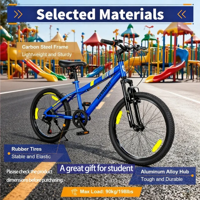 VTT enfant 20 pouces, capacité de charge jusqu'à 120 kg, Shimano 6 vitesses 1