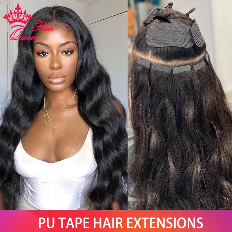 Tape In Human Hair Extensions Body Wave Black Women Weft Hair Extension  Invisible Brazilian Bulk Virgin Hair Microlink Tape Ins - Hair Weaving -  AliExpress