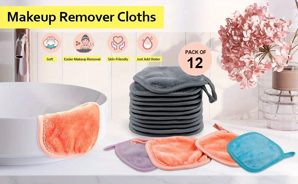 Description Picture 2 of item12pcs Makeup Remover Pads Reusable Pads Makeup Eraser Microfiber Facial Towel Face Cleaner Cleaning Wipes Skincare Tools