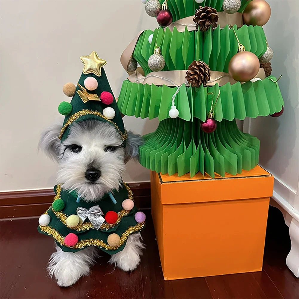Lovely Christmas Dog Cape Festive Pet Cloak Christmas Role-Play Outfit Christmas Tree Dog Dress Funny Pet Christmas Clothing