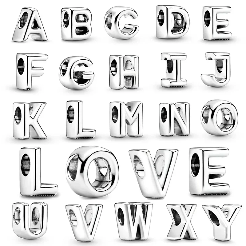 Silver 925 26 Letter A-Z Alphabet Charm Fine Beads Fit Original Charms Silver Bracelet DIY Fine Jewelry for Women Gifts Making 2