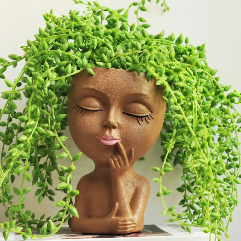 3d Face Planter Resin Flower Pot Resin Women Head Planter Pot with Drainage Hole for Indoor Outdoor Plants 3d Figurine Flowerpot 3