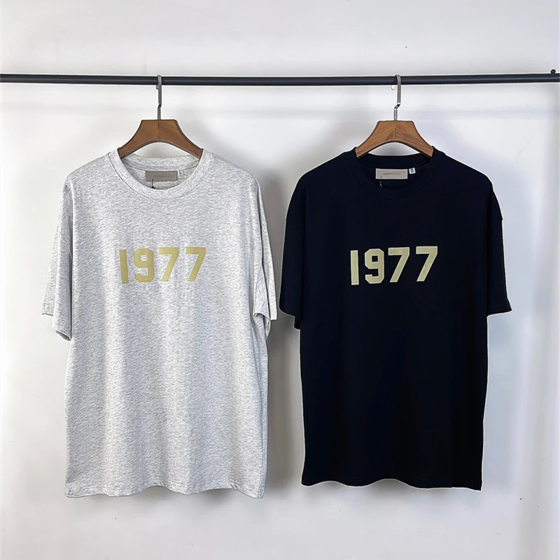 

Y2K Number 1977 ESSENTIALS Flocking Logo T-Shirt Men Women Oversize Casual T Shirt Tops Tee GYM