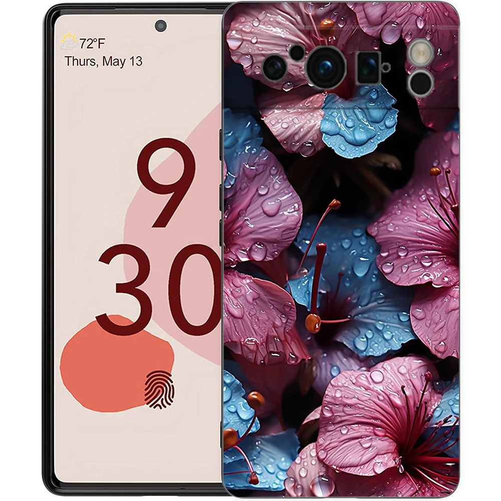 Elegant Floral & Leaf Design Shockproof Phone Case - Soft Silicone TPU Black Cover