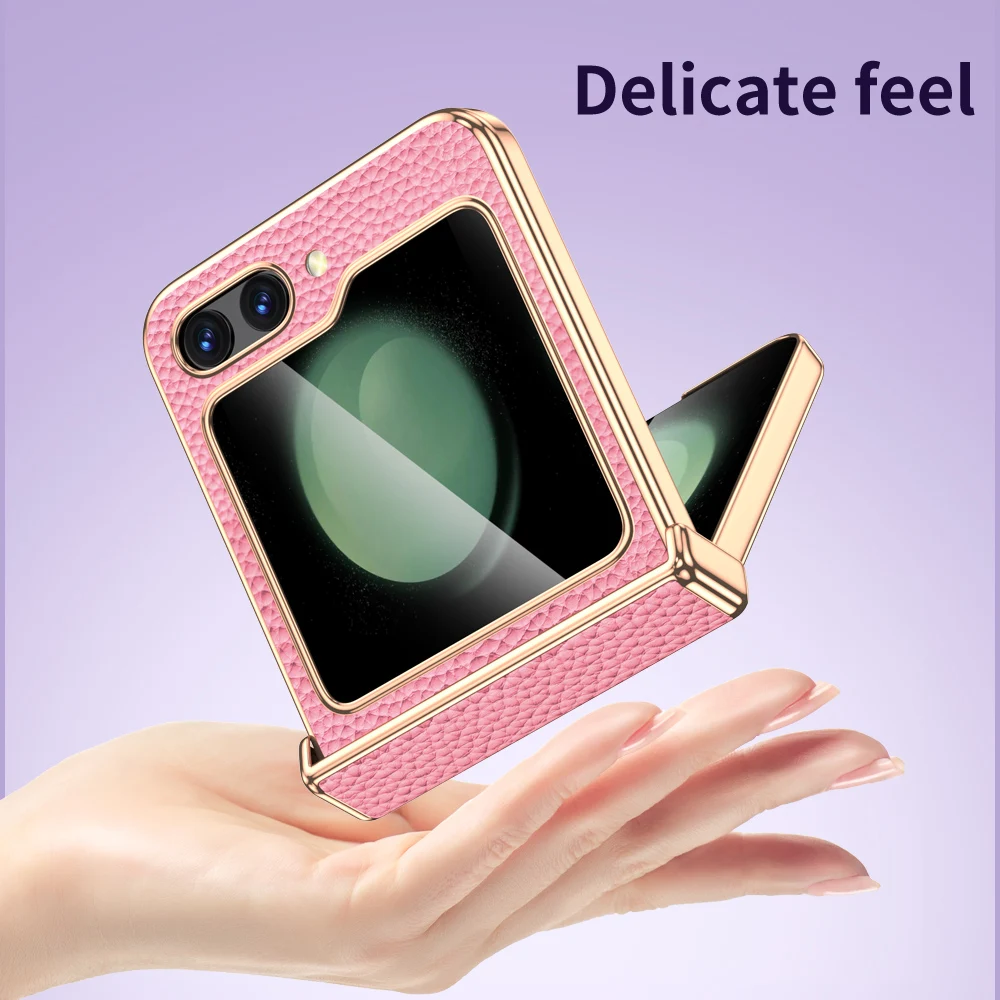 Samsung Galaxy Z Flip 5 5G Phone Case Come with Hand Rope, Built-in Card  Holder, Z Flip3 Flip4 Flip5 Fashion Luxury Premium Litchi Pattern PU  Leather Protect Casing, Anti Fingerprint Drop Resistant