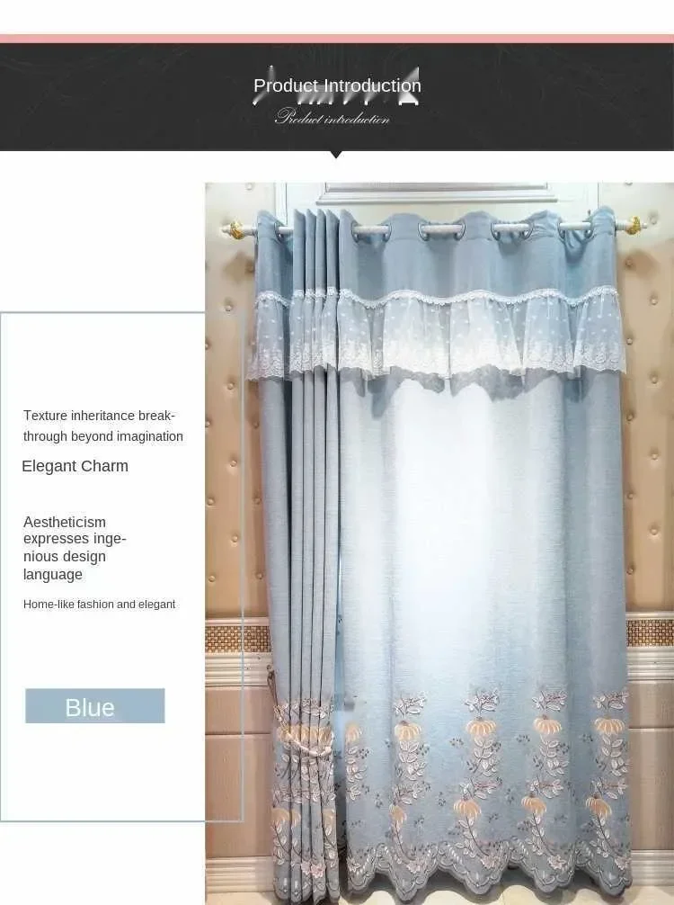 Description Picture 6 of itemSimple Curtain Tulle Embroidered Curtains for Modern Living Room Bedroom   Blackout  Curtains