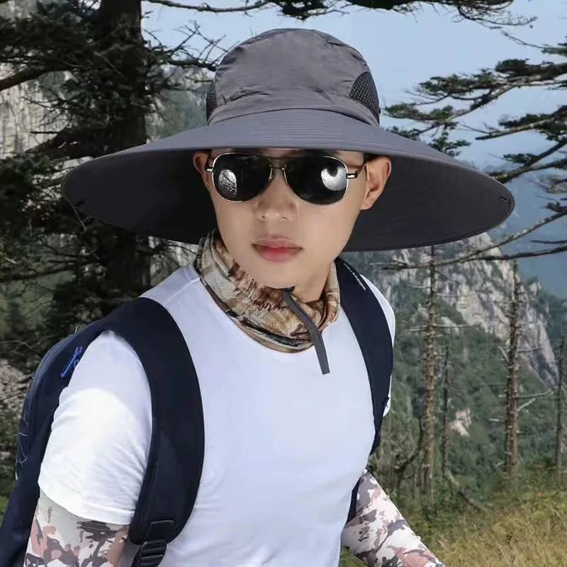 Sun hats 15cm Large Cap Polyester Sun Hat UV Protection Breathable Mesh Cap Foldable Fisher Hat Outdoor Fishing Hiking Beach Caps
