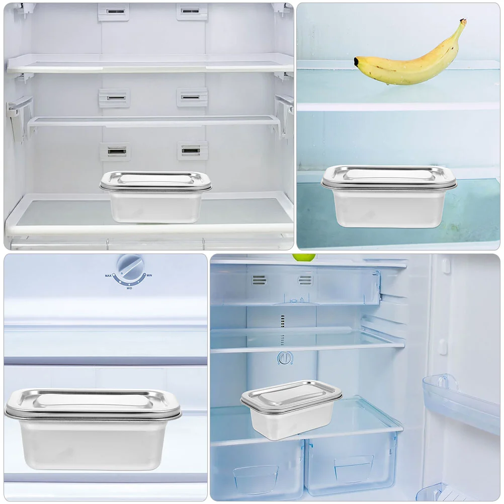 Food Fresh Keeping Box Ice Cream Box Container Kitchen Storage Organizer Drawer Freezer Yogurt Dessert Stainless Steel Case