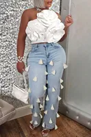 Plus Size Party Blue Casual Fringe Denim Jeans - Image 4