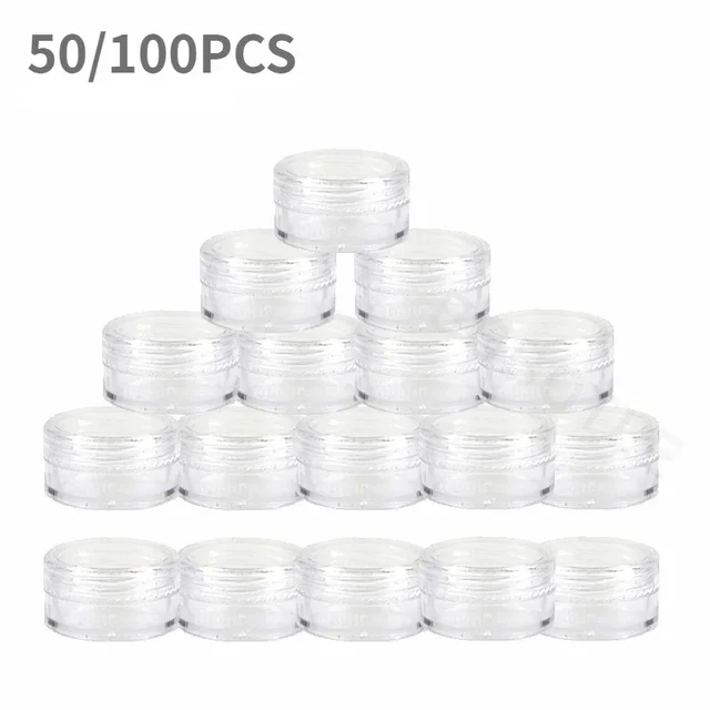 100pcs 2g/5g/10g Empty Cosmetic Makeup Jar Pots Plastic Sample Container Transparent Sample Bottles Eyeshadow Cream Lip Balm