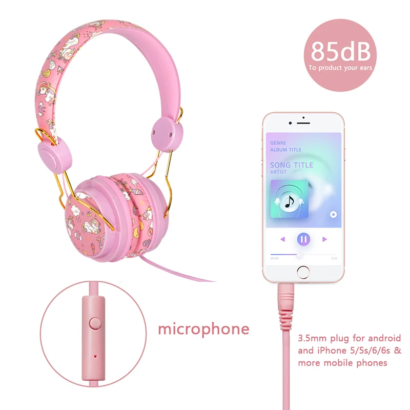 Unicorn Wired Headset For Kids Children Music Headphone with Mic For Ipad phone Laptop Birthady Gift