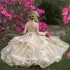 Customized Flower Girl Dress Champagne Sleeveless Tiered Tulle Applique Fit Wedding Princess Dress Holy Communion Birthday Gowns 2