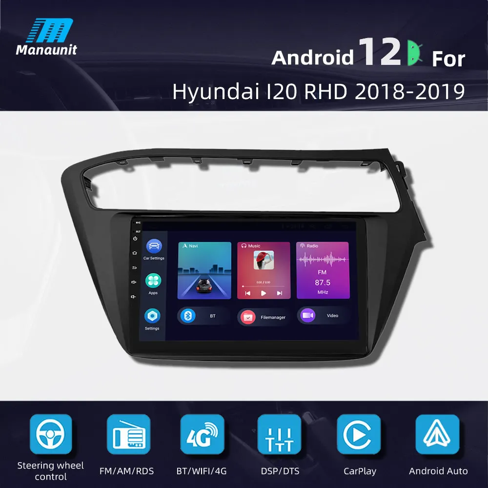 현대 I20 RHD 2018 2019 차량용 라디오, 와이파이 4G LTE 멀티미디어 비디오 플레이어, 내비게이션 GPS, 2Din, DVD 스테레오 헤드 유닛, 9 인치