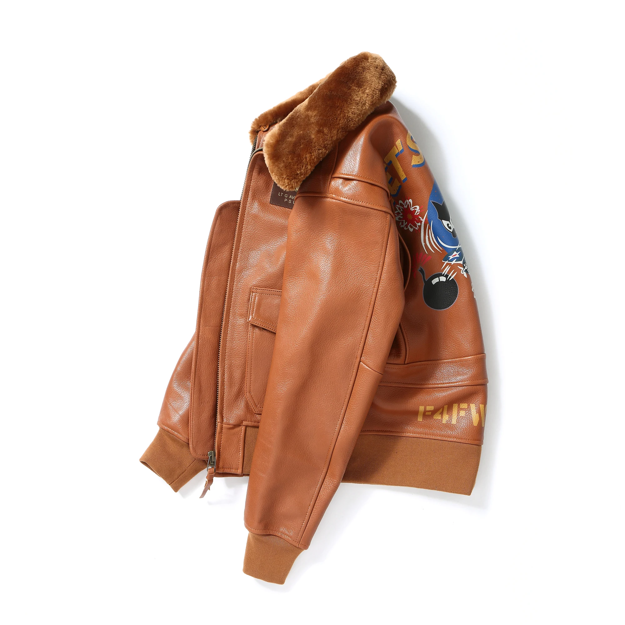Orange Winter Leather Jacket Men Military Style Plus Size 3XL Genuine ...