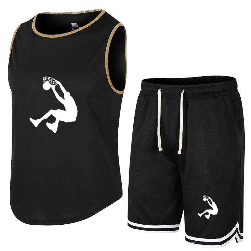 2023 Summer basketball Sleeveless T-Shirt Set Men Tank Top + Shorts Male Fitness Competition Training Vest  ventilate Tracksuit