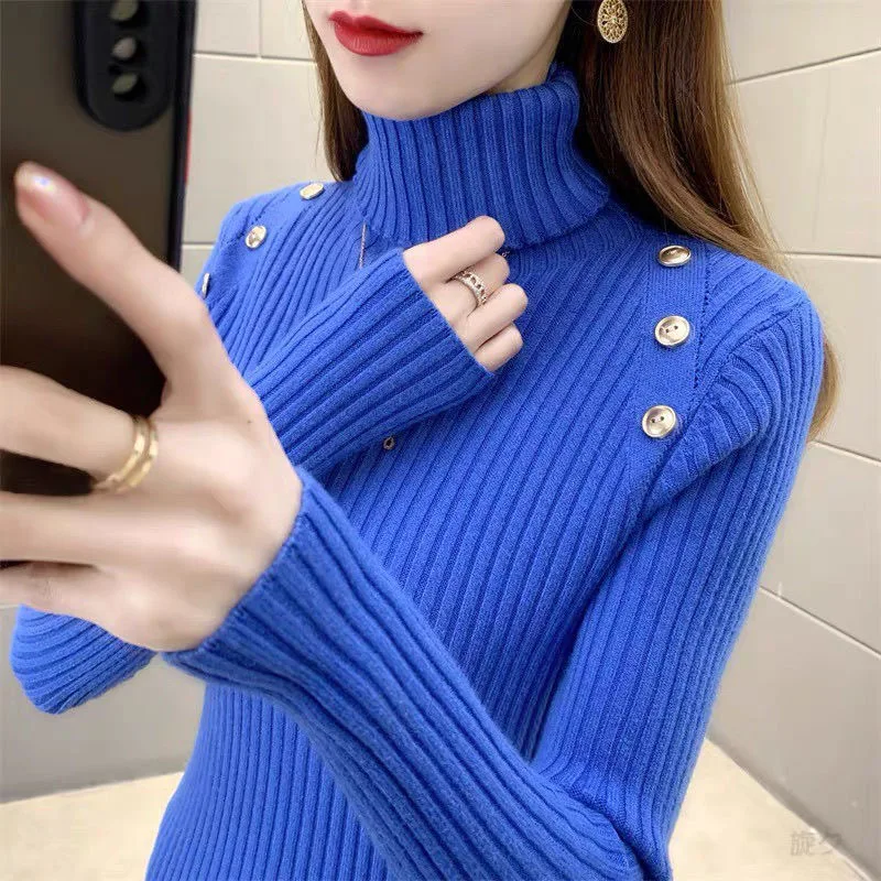 

Fdfklak Turtle Neck Women Sim Bottoming Shirt Long Sleeve Autumn Winter New Thick Tight Knit Pullover Sweater Base Coat Jumper