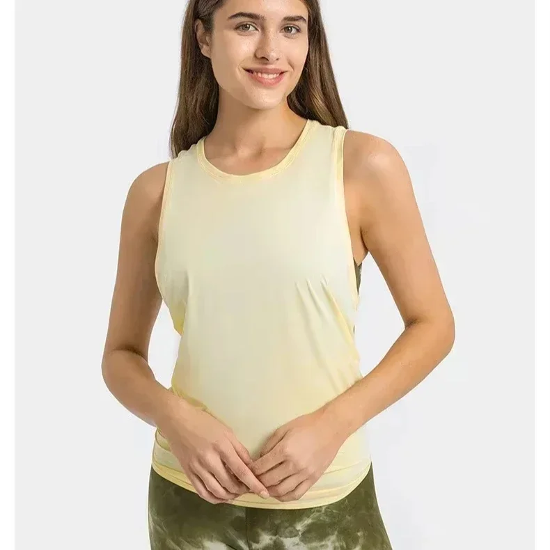 Lemon Women Solid Mesh Loose Sports Yoga Tops Open Back Sleeveless T-Shirts Fitness Breathable Quick Drying Workout Gym Vest 2