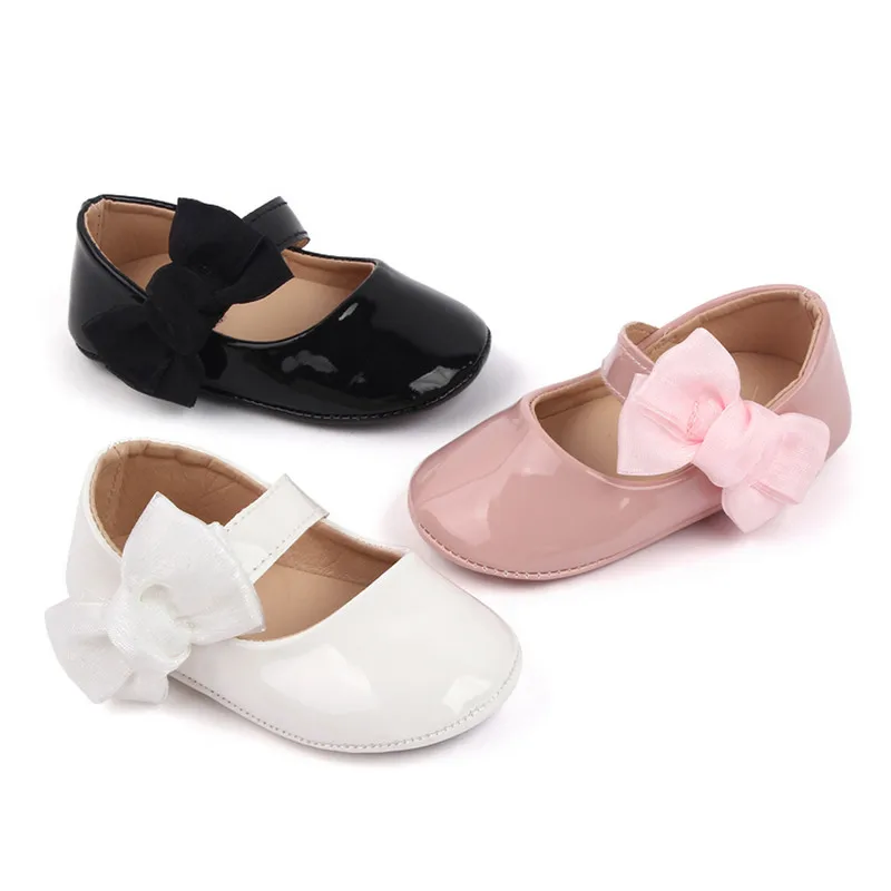 Mocassins mignons en cuir PU pour bébés filles, semelle souple, nœud papillon, chaussures plates, premiers marcheurs, chaussures de princesse coordonnantes, printemps, automne