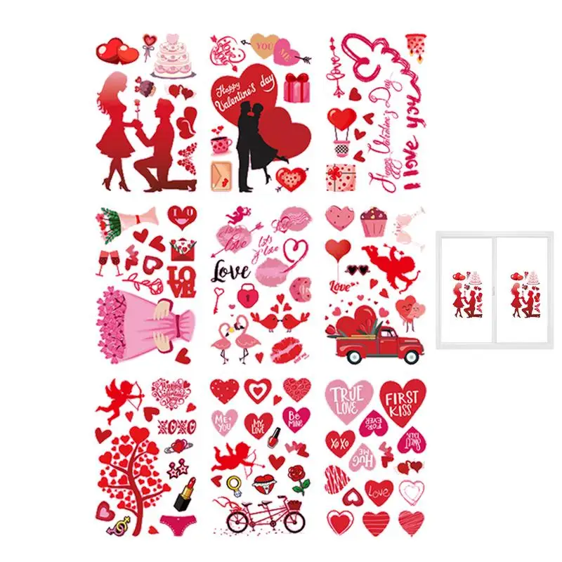 

Статические наклейки на День святого Валентина, 9 шт., наклейки на окна, День Святого Валентина, женские наклейки для свадебной комнаты