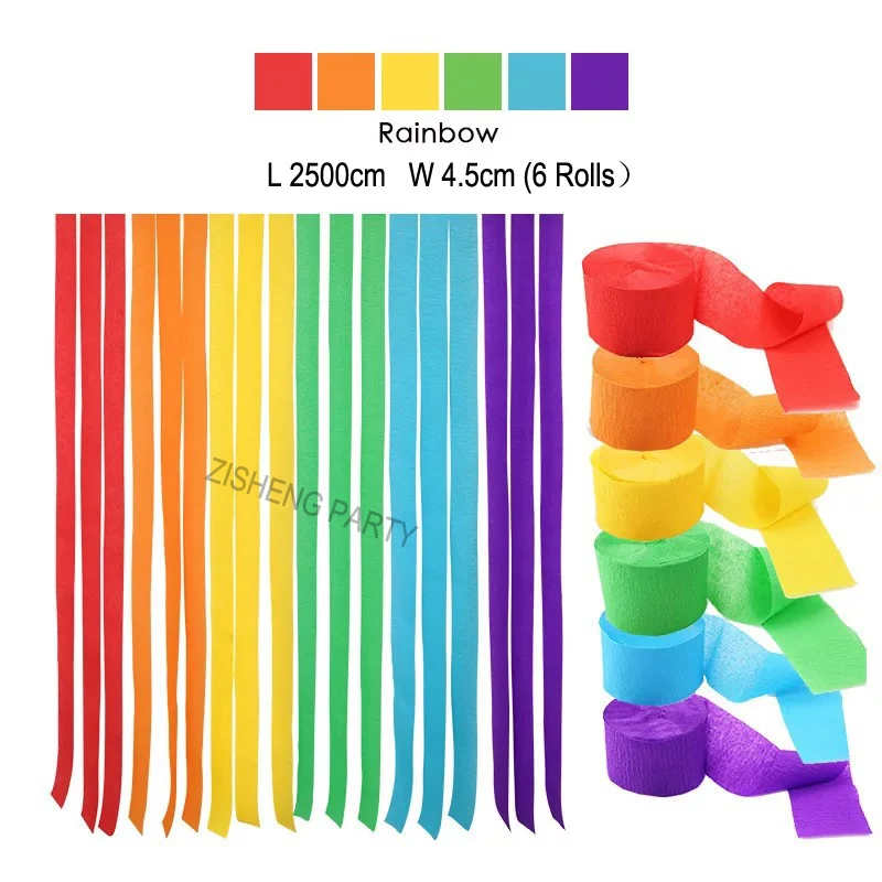 Rainbow Streamers Paper 4.5CMx25M Crepe Tassels Streamer Paper for Party  Wedding
