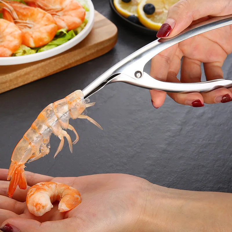 Description Picture 2 of item2pcs Stainless Steel Seafood Tools Shrimp Peeler Prawn Line Cutter Cleaning Shrimp Line Cutter Shell Remover Kitchen Accessories