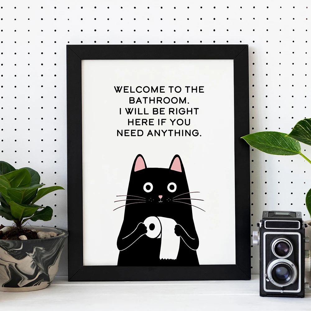Abstract Humor Funny Bathroom Quote Posters Black White Pet Cats Prints ...