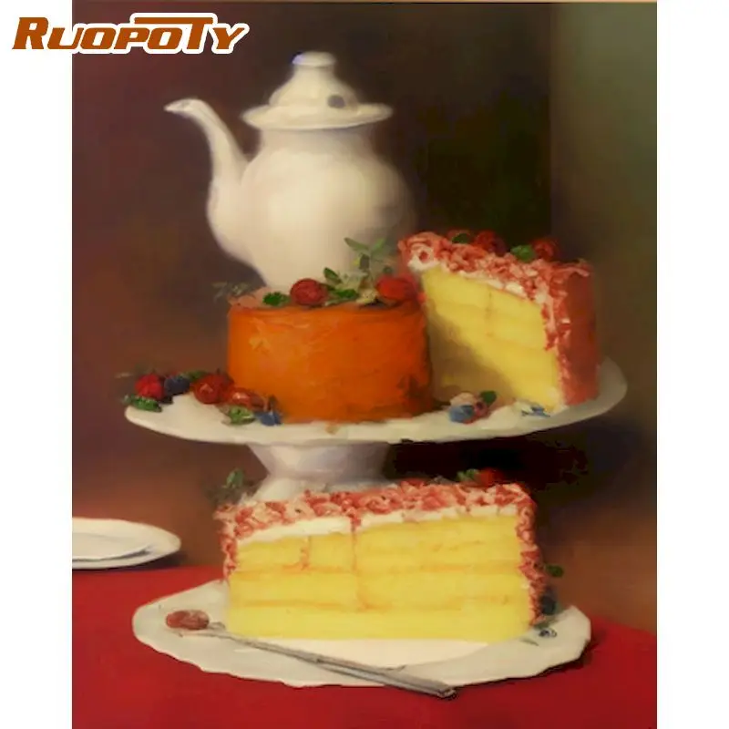 

RUOPOTY Oil Painting By Numbers For Adults Coloring By Numbers Delicious Cake Painting Decor DIY Gift Picture Drawing