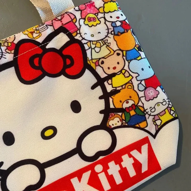 Hello Kitty Large Capacity Canvas Bag Cartoon Kate Cat Portable Shoulder Bag Light Shopping Bag Travel Bag Student Gift Toy