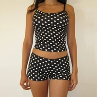 Ensemble pyjama 2 pièces Vintage pour femmes, tenue de salon à pois/rayés, sans manches, à bretelles, haut court + Micro short, été 4