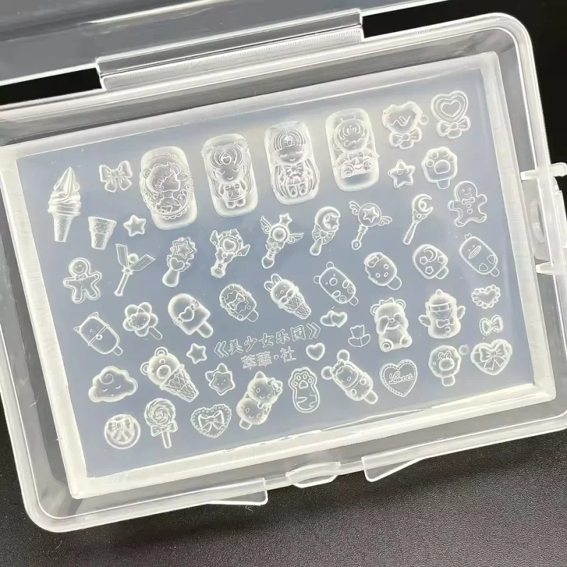 1pc 헬로 키티 아름다운 소녀 3D 아크릴 금형 네일 아트 장식 손톱 DIY 디자인 실리콘 네일 템플릿 네일 금형