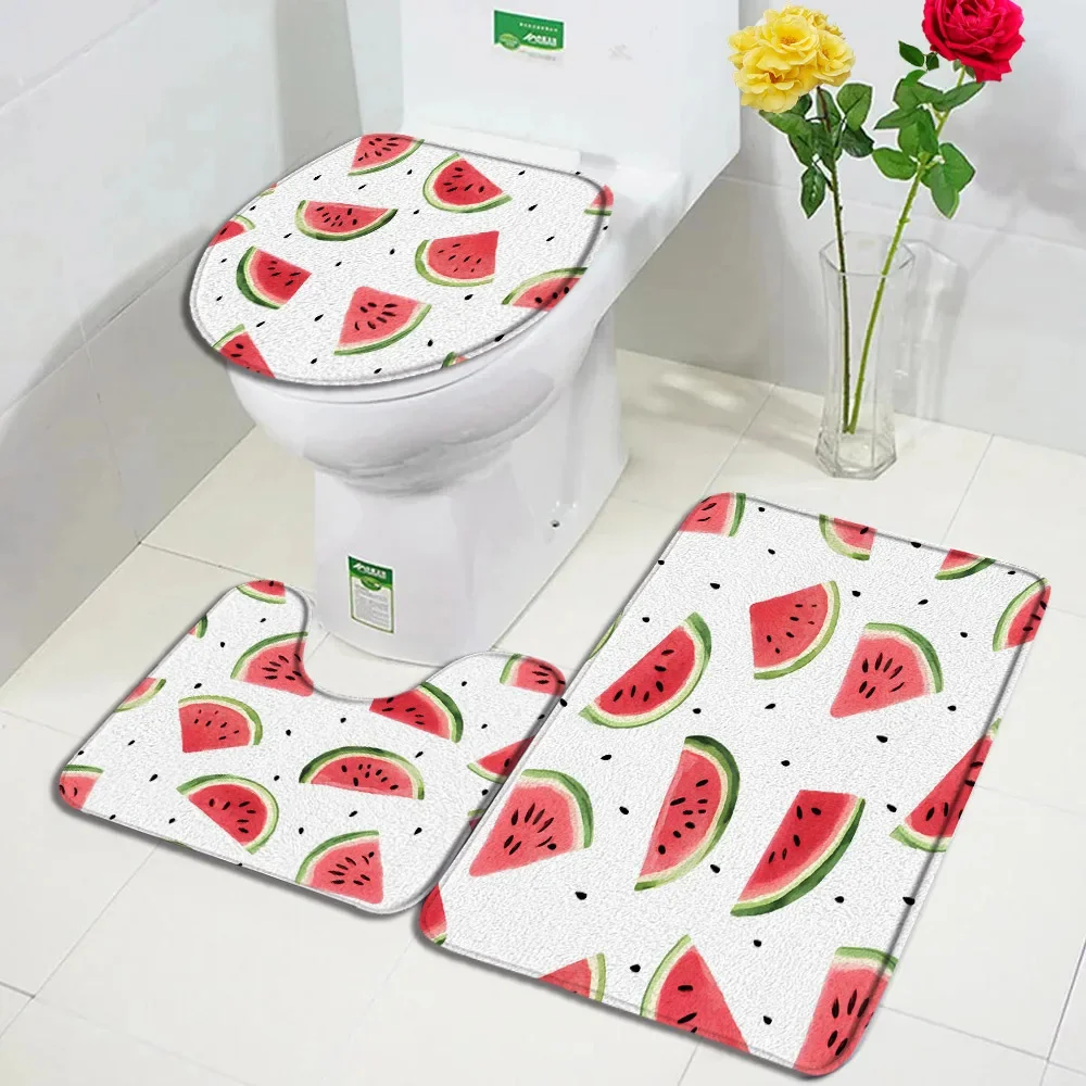 

Watermelon Strawberry Fruit Print Bathroom set Bathroom non-slip Carpet Floor Mat Toilet Seat mat Super Soft Absorb water