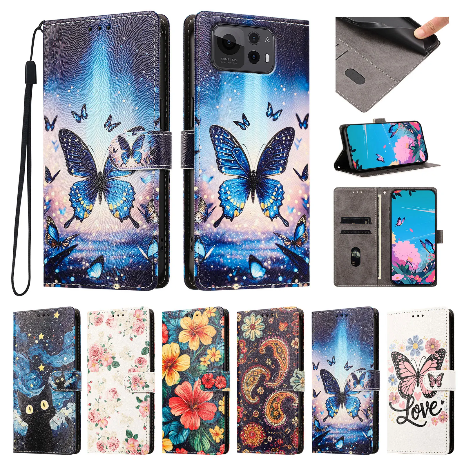 Artistic Leather Flip Phone Case - Patterned Wallet Style Cover