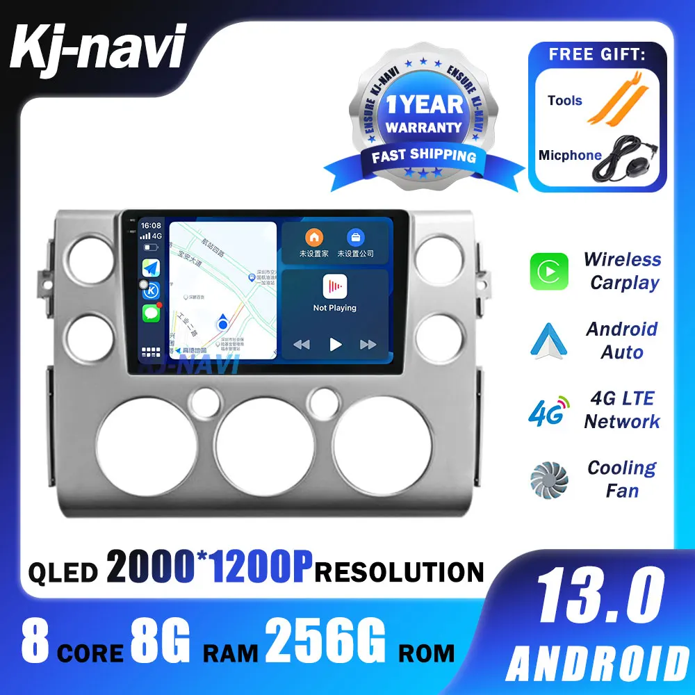 

Автомобильный радиоприемник 9 дюймов, беспроводной Carplay, Android 14, для Toyota FJ Cruiser J15 2006-2020, мультимедийный видеоплеер с GPS-навигацией, LTE, DSP, 5G