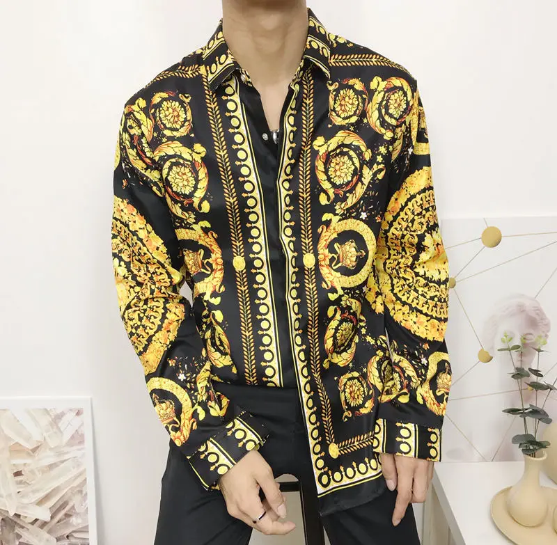 Long Sleeve Shirts Flowers Design Mens  Fashion Floral Print Men Shirt -  Slim Fit - Aliexpress