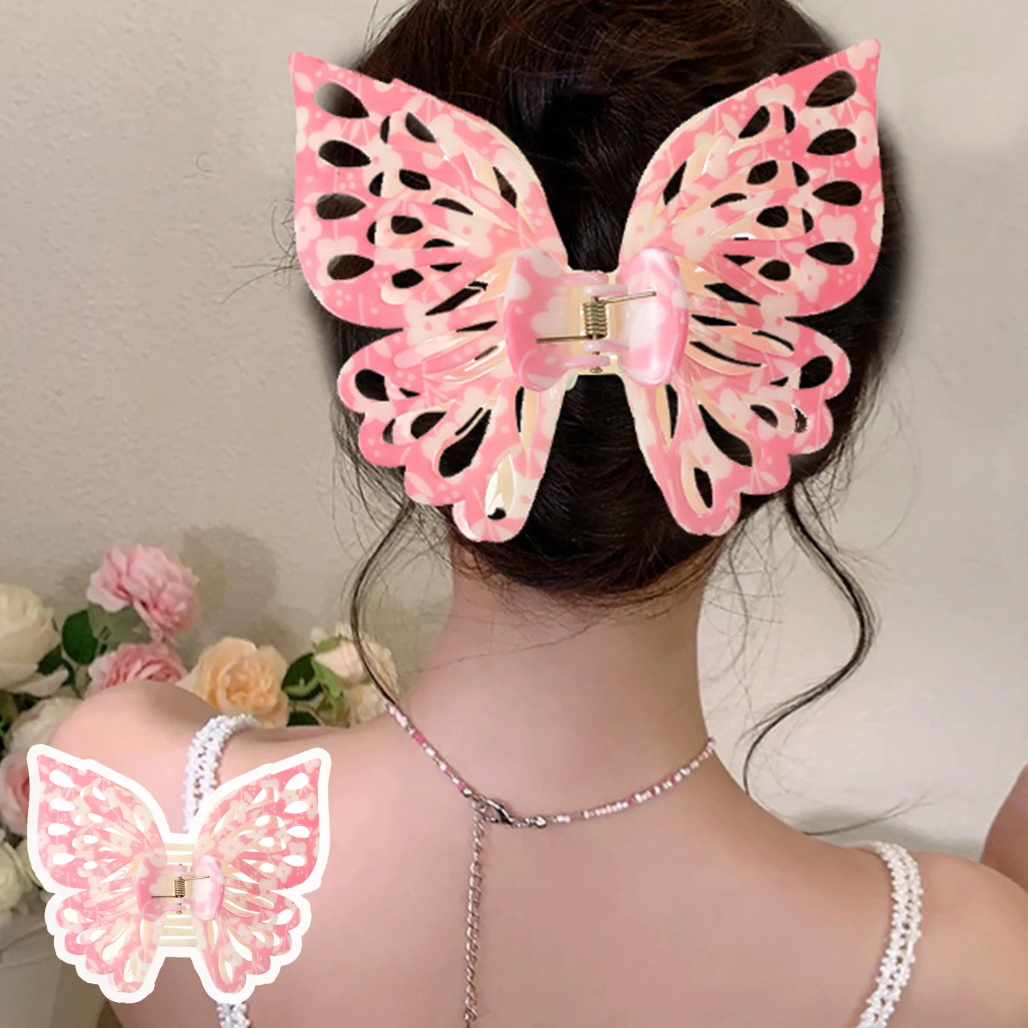 

Printing Large Hollow Butterfly Hair Claw New Fashion Acetic Acid Colorful Claw Clip Girls Sweet Hair Accessories For Women