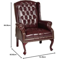 Traditional Queen Anne Style Chair with Thick Padded Seat and Lumbar Support Back with Royal Cherry Finish Wood Legs,Oxblood 2