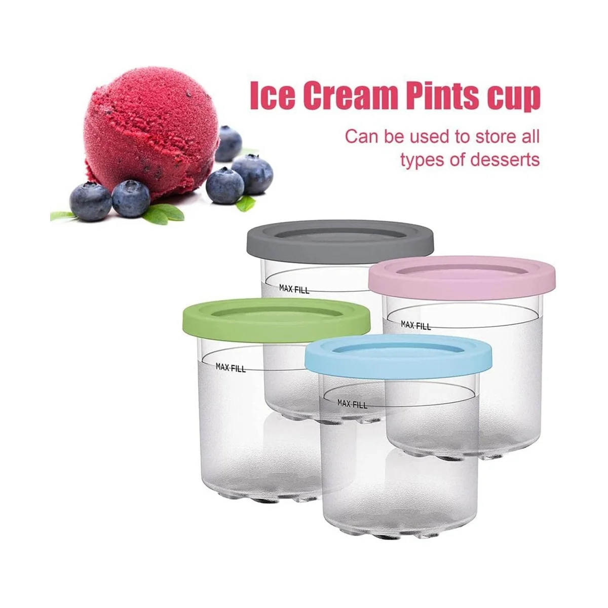 Ice Cream Pints Cup, Ice Cream Containers with Lids for Ninja Creami Pints NC301 NC300 NC299AMZ Series Ice Cream Maker 2