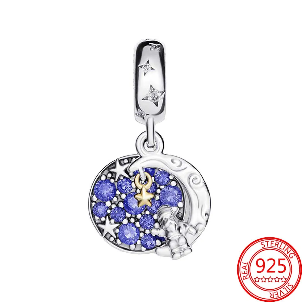 

Christmas Gift Real 925 Sterling Silver Blue CZ Santa Claus Dangle Charm fit Original Pandora Bracelet & Necklace Jewelry