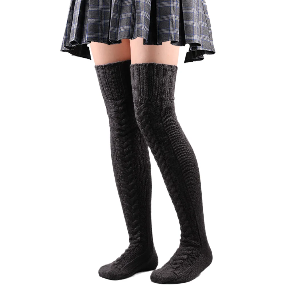 Women's Thigh-High Wool Blend Fashion Socks - Cozy Solid Color Autumn Essentials